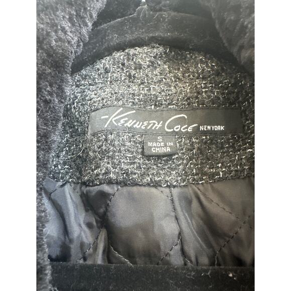 Kenneth Cole Smokey Gray Wool Blend Fux Fur Collar Zip Up Coat - Picture 2 of 8